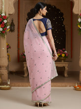 Women's Georgette Pink Embellished DesignerSaree With Blouse Piece